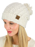 C.C Women's Chenille Soft Stretchy Pom Cuffed Knit Beanie Cap Hat