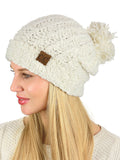 C.C Women's Chenille Soft Stretchy Pom Cuffed Knit Beanie Cap Hat