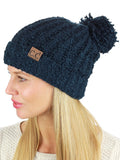 C.C Women's Chenille Soft Stretchy Pom Cuffed Knit Beanie Cap Hat