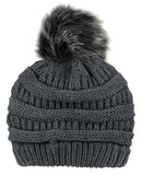 NYFASHION101 Soft Stretch Cable Knit Faux Fur Pom Pom Beanie Hat