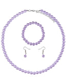 Women's 7mm Simulated Pearl Necklace with Stretch Bracelet and Ball Earrings