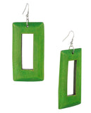 Women's Geometric Open Rectangle Wood Dangle Pierced Earrings