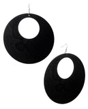 Women's Large Round Flat Wood Dangle Pierced Earrings