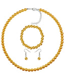 Women's 7mm Simulated Pearl Necklace with Stretch Bracelet and Ball Earrings