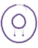 Women's 7mm Simulated Pearl Necklace with Stretch Bracelet and Ball Earrings