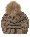 NYFASHION101 Soft Stretch Cable Knit Faux Fur Pom Pom Beanie Hat