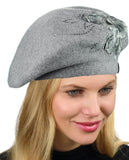 C.C Rhinestone Embellished Embroidered Flower French Style Angora Beret