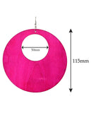 Women's Large Round Flat Wood Dangle Pierced Earrings