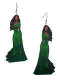 Women's Exquisite African Ebony Model Dangle Pierced Earrings, Gown