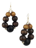 Women's Wooden Ball Bead Hoop Dangle Pierced Earrings