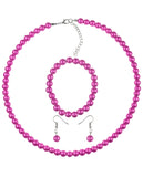 Women's 7mm Simulated Pearl Necklace with Stretch Bracelet and Ball Earrings