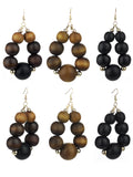 Women's Wooden Ball Bead Hoop Dangle Pierced Earrings Set