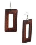 Women's Geometric Open Rectangle Wood Dangle Pierced Earrings