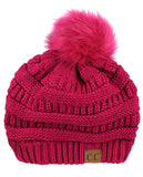 NYFASHION101 Soft Stretch Cable Knit Faux Fur Pom Pom Beanie Hat