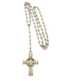 Veriteas Aequitas Cross Pendant w/ 6mm 30" CCB Bead Rosary Necklace: Gold Tone / Silver Tone