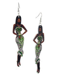 Women's Exquisite African Ebony Model Dangle Pierced Earrings, Batik Dress