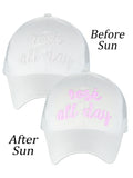 C.C Ponycap Color Changing Embroidered Quote Adjustable Trucker Baseball Cap, Rosé All Day, Navy