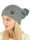 C.C Women's Chenille Soft Stretchy Pom Cuffed Knit Beanie Cap Hat