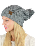 C.C Women's Chenille Soft Stretchy Pom Cuffed Knit Beanie Cap Hat