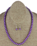 Women's 7mm Simulated Pearl Necklace with Stretch Bracelet and Ball Earrings