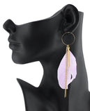 Women's Bohemian Feather Bar Link Chain Dangle Pierced Earrings