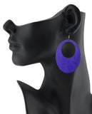 Women's Large Oval Flat Wood Dangle Pierced Earrings