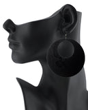 Women's Large Round Flat Wood Dangle Pierced Earrings