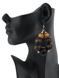 Women's Wooden Ball Bead Hoop Dangle Pierced Earrings Set