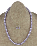 Women's 7mm Simulated Pearl Necklace with Stretch Bracelet and Ball Earrings