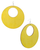 Women's Large Round Flat Wood Dangle Pierced Earrings