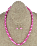 Women's 7mm Simulated Pearl Necklace with Stretch Bracelet and Ball Earrings
