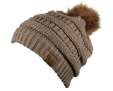 NYFASHION101 Soft Stretch Cable Knit Faux Fur Pom Pom Beanie Hat