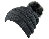 NYFASHION101 Soft Stretch Cable Knit Faux Fur Pom Pom Beanie Hat