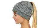 C.C Sparkly Sequin Cable Knit Messy High Bun Ponytail Beanie