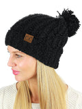 C.C Women's Chenille Soft Stretchy Pom Cuffed Knit Beanie Cap Hat