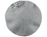 C.C Rhinestone Embellished Embroidered Flower French Style Angora Beret