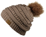 NYFASHION101 Soft Stretch Cable Knit Faux Fur Pom Pom Beanie Hat