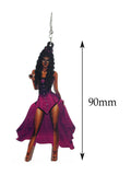 Women's Exquisite African Ebony Model Dangle Pierced Earrings, Corset Dress