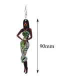 Women's Exquisite African Ebony Model Dangle Pierced Earrings, Batik Dress