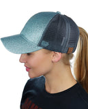 C.C Ponycap Messy High Bun Ponytail Adjustable Glitter Mesh Trucker Baseball Cap