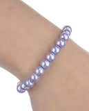 Women's 7mm Simulated Pearl Necklace with Stretch Bracelet and Ball Earrings