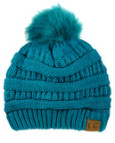 NYFASHION101 Soft Stretch Cable Knit Faux Fur Pom Pom Beanie Hat