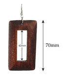 Women's Geometric Open Rectangle Wood Dangle Pierced Earrings