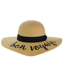 C.C Women's Paper Weaved Beach Time Embroidered Quote Floppy Brim Sun Hat