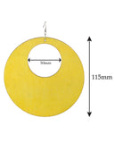 Women's Large Round Flat Wood Dangle Pierced Earrings