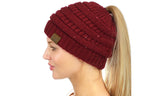 C.C Sparkly Sequin Cable Knit Messy High Bun Ponytail Beanie