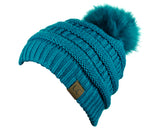 NYFASHION101 Soft Stretch Cable Knit Faux Fur Pom Pom Beanie Hat