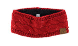 C.C Sparkly Sequin Winter Warm Cable Knit Fuzzy Lined Ear Warmer Headband