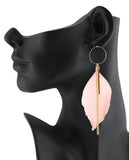 Women's Bohemian Feather Bar Link Chain Dangle Pierced Earrings