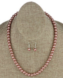 Women's 7mm Simulated Pearl Necklace with Stretch Bracelet and Ball Earrings